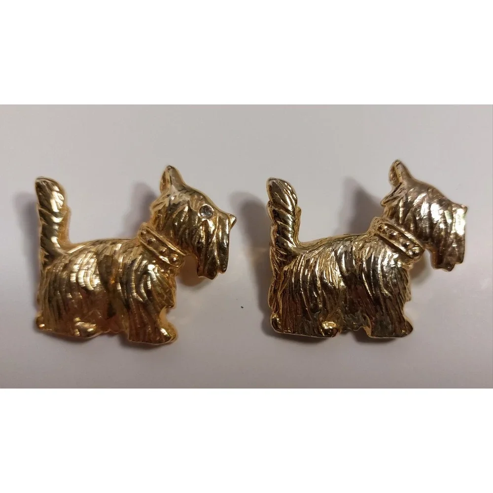 🐶🐶  Set Of 2 Vintage Scotty Puppy Dog Gold Tone Brooch Lapel Pin